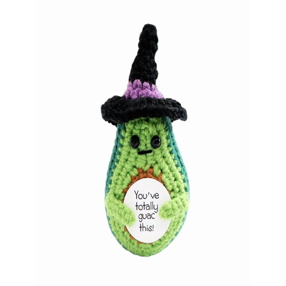 4-Inch Avocado Crochet Doll - Handmade Wool Crochet Stuffed Animal with Positive Affirmation Card, Cute Halloween Decor & Cheer-Up Gift for Parties, Friends, and Daily Motivation,B