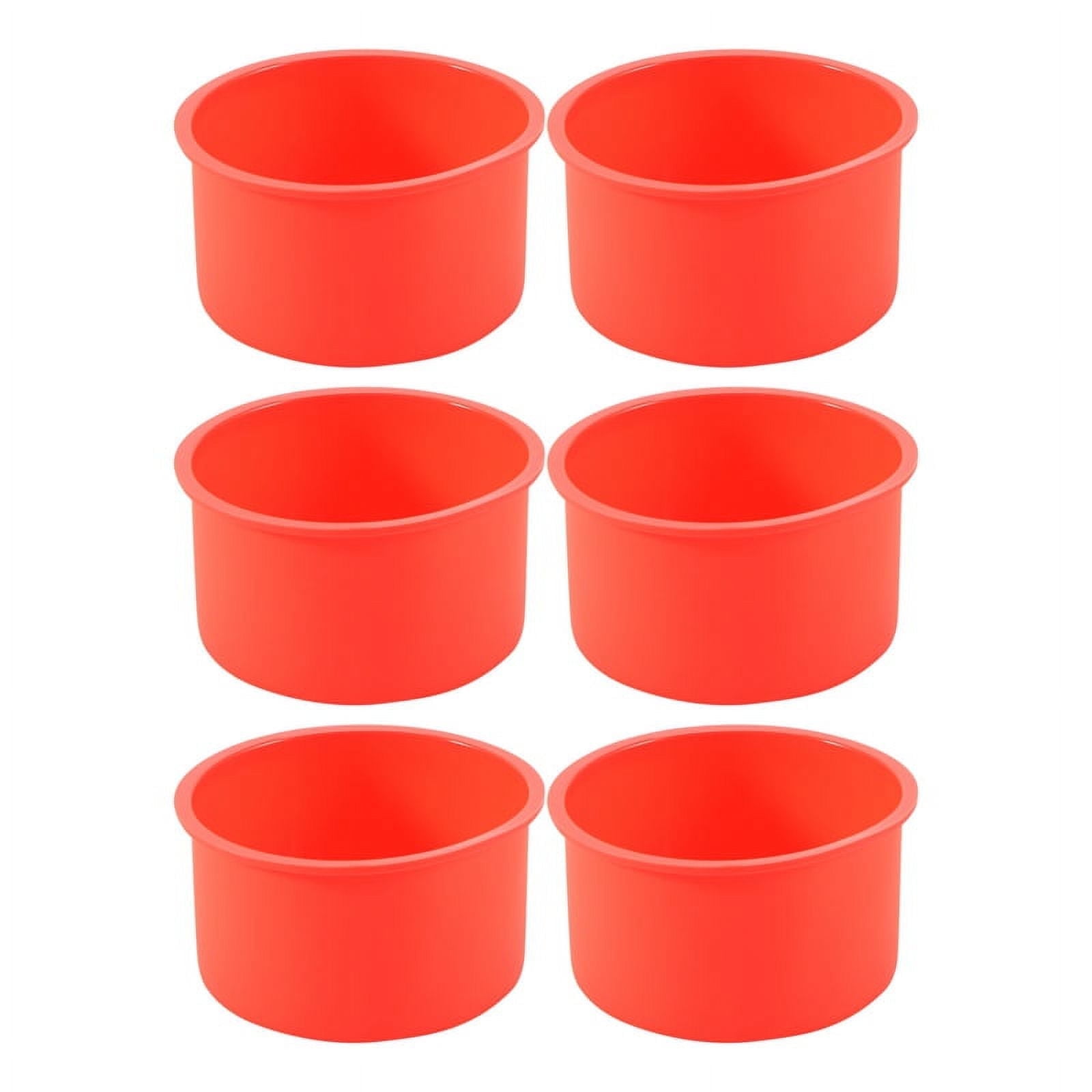 Silicone Mini Cake Molds 4 Inch Round Baking Pan Non-Stick Mold Bakeware Reusable Red, Set of 6