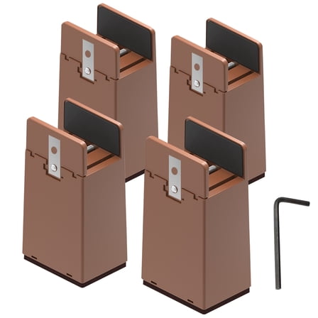 4 Inch Bed Risers with Adjustable Screw Clamp Heavy Duty Furniture Risers Set of 4 Furniture Leg Extenders for Bed Table Chair Sofa (100mm, Brown)