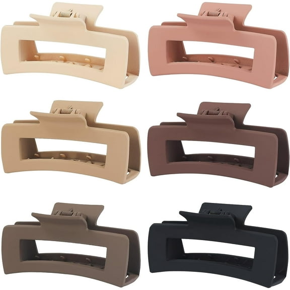 4 Inch Big Hair Claw Clips 6 Pcs Large claw clips for Thick Hair Square Claw Clips for Women and Girls Rectangular Nonslip Acrylic Banana Jaw Clips Hair Accessories -Coffee