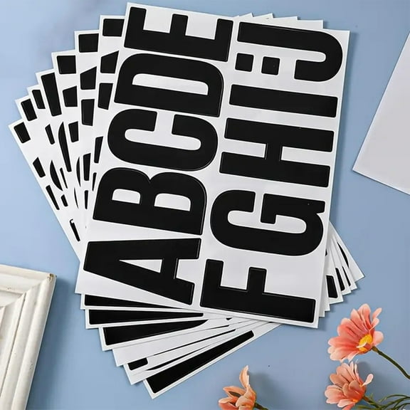 4 Inch Black Alphabet Stickers 3 Sheets, 11.4x8.6in Uppercase Letter Set, Self Adhesive Vinyl Letters for Sign Making, Large Font Decals for Posters Mailboxes Craft Projects