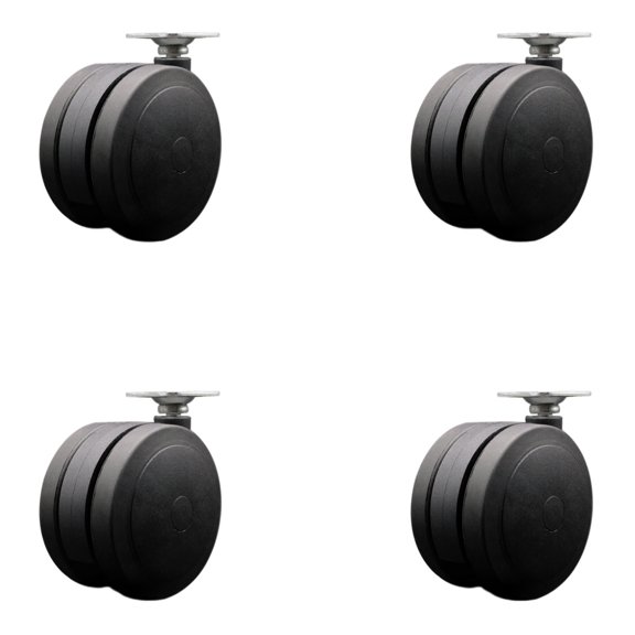 4 Inch Black Heavy Duty Floor Safe Twin Wheel Casters Top Plate Set of 4 SCC