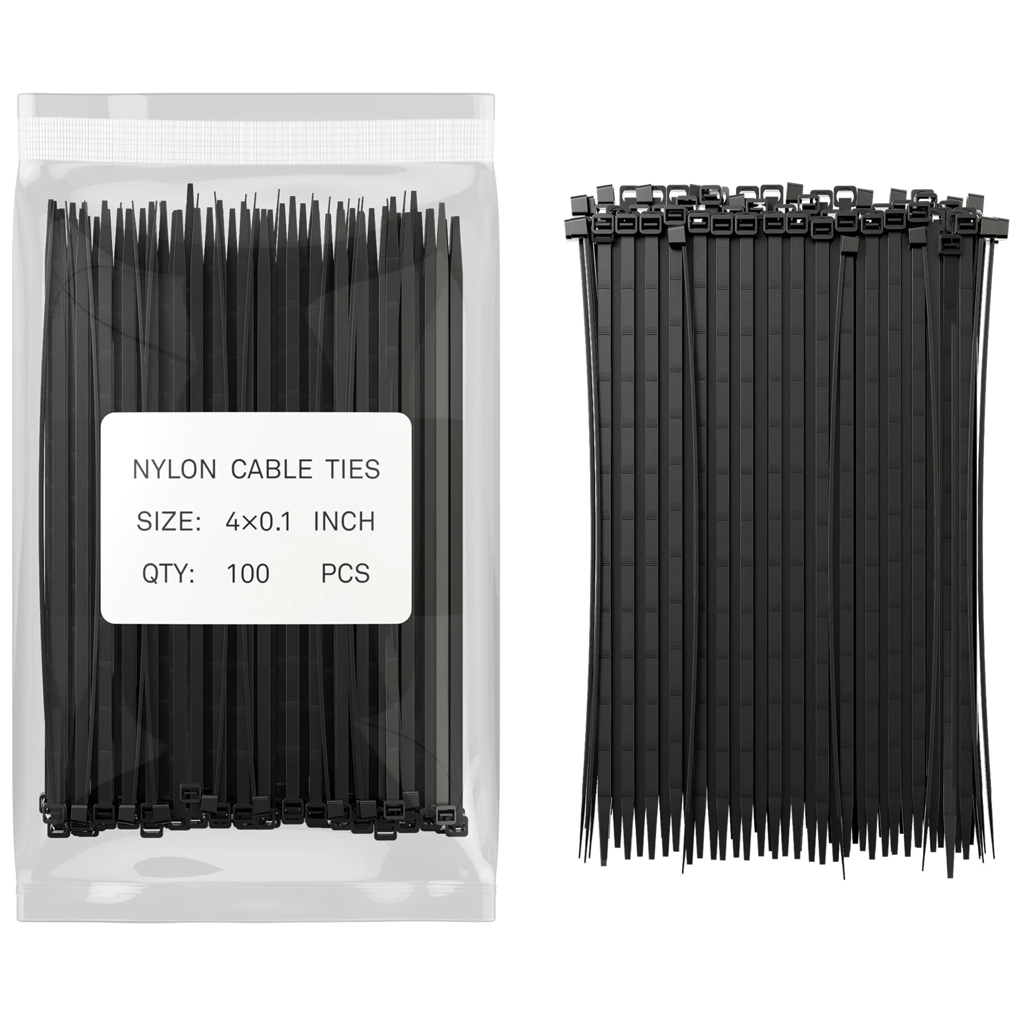 4 Inch Black Nylon Cable Zip Ties Self Locking Pack of 100