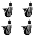 thumbnail image 1 of 4 Inch Black Poly Swivel 1-7/8 Inch Expanding Stem Caster Set with Brake SCC, 1 of 2