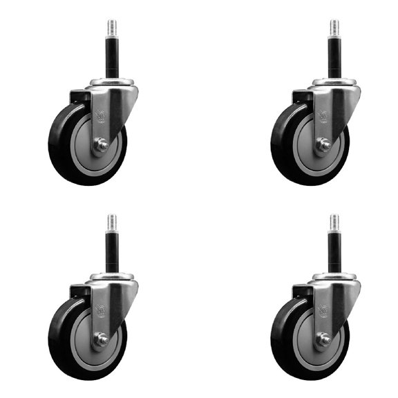 4 Inch Black Poly Wheel Swivel 3/4 Inch Expanding Stem Caster Set SCC