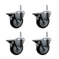 thumbnail image 1 of 4 Inch Black Poly Wheel Swivel 3/4 Inch Threaded Stem Caster Set with Brake, 1 of 2