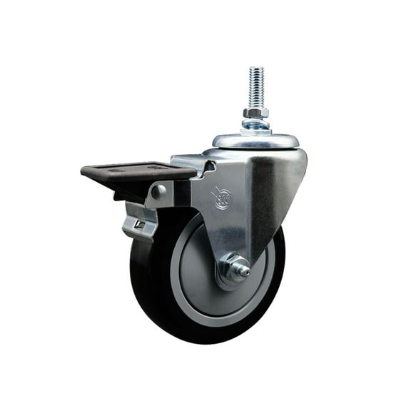 4 Inch Black Polyurethane 12MM Threaded Stem Caster with Brake