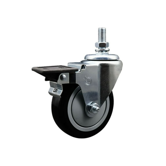 4 Inch Black Polyurethane ½ Inch Threaded Stem Caster with Brake