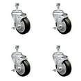 thumbnail image 1 of 4 Inch Black Polyurethane Swivel 12mm Threaded Stem Caster Set with Brake, 1 of 2