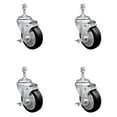 thumbnail image 1 of 4 Inch Black Polyurethane Swivel 3/8 Inch Threaded Stem Caster Set with Brake, 1 of 2