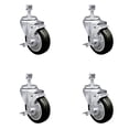 thumbnail image 1 of 4 Inch Black Polyurethane Swivel ½ Inch Threaded Stem Caster Set with Brake SCC, 1 of 2