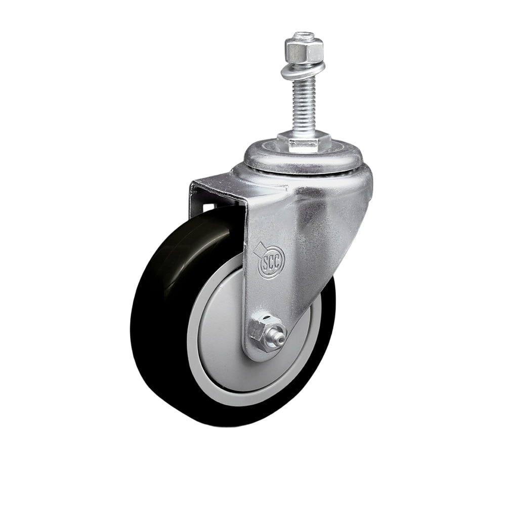 4 Inch Black Polyurethane Wheel Swivel 10mm Threaded Stem Caster SCC