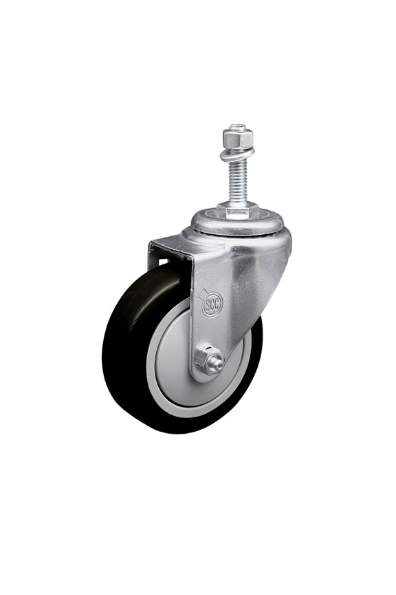 4 Inch Black Polyurethane Wheel Swivel 10mm Threaded Stem Caster SCC
