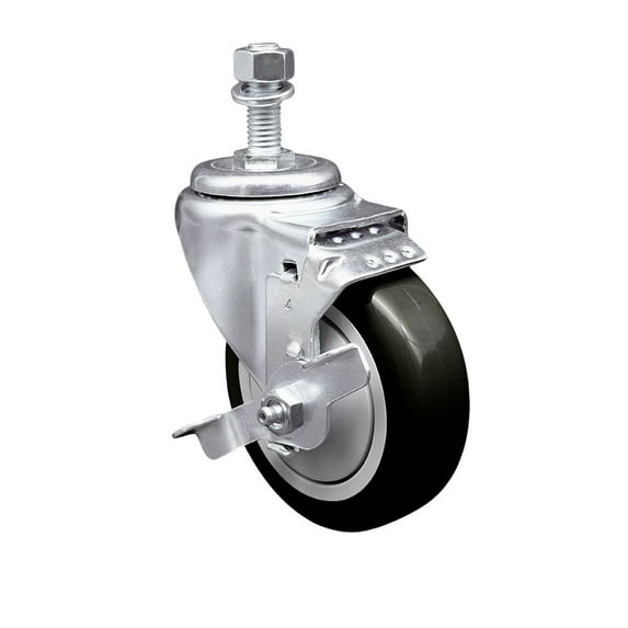 4 Inch Black Polyurethane Wheel Swivel 12mm Threaded Stem Caster with Brake