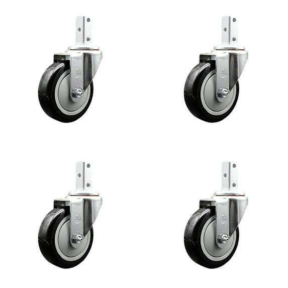 4 Inch Black Polyurethane Wheel Swivel 3/4 Inch Square Stem Caster Set SCC