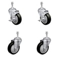thumbnail image 1 of 4 Inch Black Polyurethane Wheel Swivel 3/8 Inch Threaded Stem Caster Set 2 Brake, 1 of 2