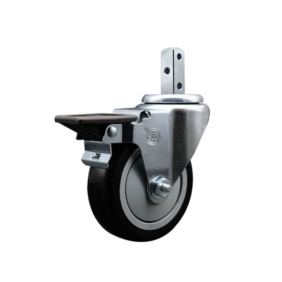 4 Inch Black Polyurethane Wheel Swivel 7/8 Inch Square Stem Caster with Brake