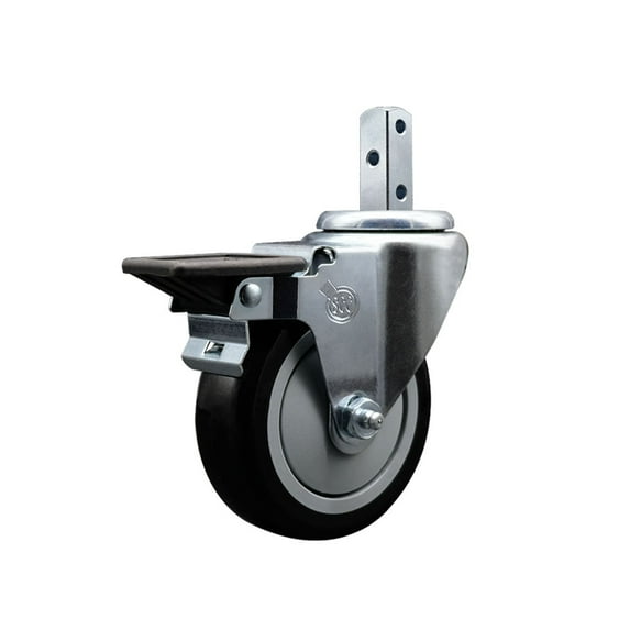 4 Inch Black Polyurethane Wheel Swivel 7/8 Inch Square Stem Caster with Brake