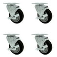 thumbnail image 1 of 4 Inch Black Polyurethane Wheel Swivel Top Plate Caster Set with Brake SCC, 1 of 2