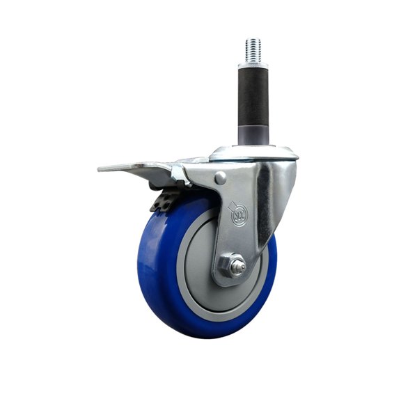 4 Inch Blue Poly Swivel 1 Inch Expanding Stem Caster Total Lock Brake SCC