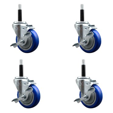 4-Pack 3 Inch Expanding Stem Casters - Fits 7/8 To 1-3/4 Pipe Legs With 2 Brakes