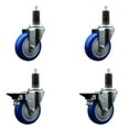 thumbnail image 1 of 4 Inch Blue Poly Wheel Swivel 1-1/4 Inch Expanding Stem Caster Set 2 Brakes SCC, 1 of 2