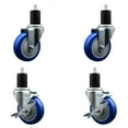 thumbnail image 1 of 4 Inch Blue Poly Wheel Swivel 1-3/4 Inch Expanding Stem Caster Set 2 Brakes SCC, 1 of 2
