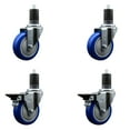 thumbnail image 1 of 4 Inch Blue Poly Wheel Swivel 1-5/8 Inch Expanding Stem Caster Set 2 Brakes SCC, 1 of 2