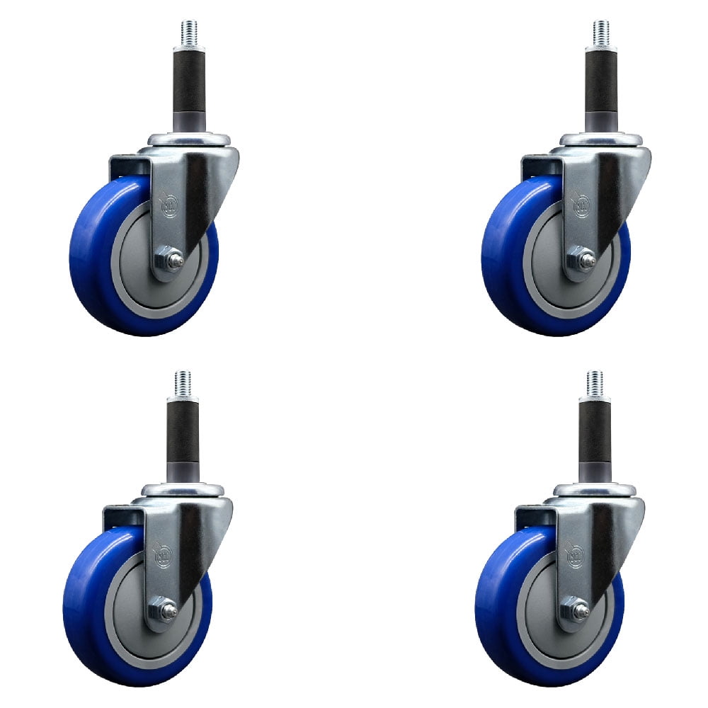4 Inch Blue Poly Wheel Swivel 1 Inch Expanding Stem Caster Set SCC ...