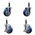 thumbnail image 1 of 4 Inch Blue Poly Wheel Swivel 3/4 Inch Expanding Stem Caster Set 2 Brakes SCC, 1 of 2