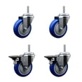 thumbnail image 1 of 4 Inch Blue Poly Wheel Swivel 3/4 Inch Threaded Stem Caster Set 2 Brakes, 1 of 2