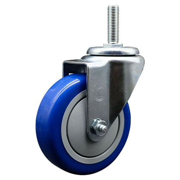 4 Inch Blue Poly Wheel Swivel 5/8 Inch Threaded Stem Caster Service Caster