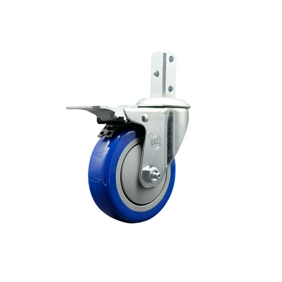 4 Inch Blue Poly Wheel Swivel 7/8 Inch Square Stem Caster with Total Lock Brake