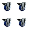 thumbnail image 1 of 4 Inch Blue Poly Wheel Swivel Bolt Hole Caster Set with Posi Lock Brakes SCC, 1 of 2