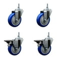 thumbnail image 1 of 4 Inch Blue Polyurethane 12MM Threaded Stem Caster Set 2 Brakes SCC, 1 of 2