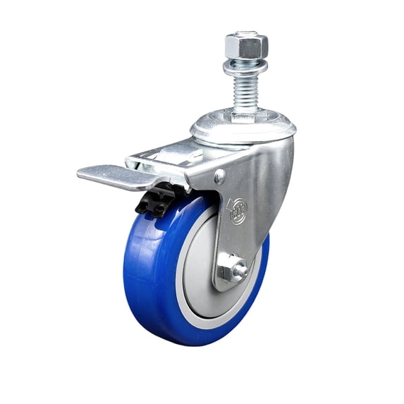 4 Inch Blue Polyurethane Swivel 12mm Stem Caster with Total Lock Brake SCC