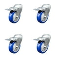 thumbnail image 1 of 4 Inch Blue Polyurethane Swivel Bolt Hole Caster Set with Total Lock Brake SCC, 1 of 2