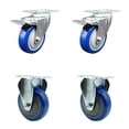 thumbnail image 1 of 4 Inch Blue Polyurethane Swivel Top Plate Caster Set 2 Lock Brakes 2 Rigid SCC, 1 of 2