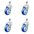 thumbnail image 1 of 4 Inch Blue Polyurethane Wheel Swivel 12mm Threaded Stem Caster Set SCC, 1 of 2