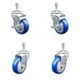 thumbnail image 1 of 4 Inch Blue Polyurethane Wheel Swivel 3/8 Inch Threaded Stem Caster Set 2 Brake, 1 of 2