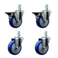 thumbnail image 1 of 4 Inch Blue Polyurethane Wheel Swivel 7/8 Inch Square Stem Caster Set 2 Brakes, 1 of 2