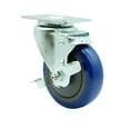 thumbnail image 1 of 4 Inch Blue Polyurethane Wheel Swivel Top Plate Caster with Brake Service Caster, 1 of 2