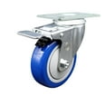 thumbnail image 1 of 4 Inch Blue Polyurethane Wheel Swivel Top Plate Caster with Total Lock Brake, 1 of 2