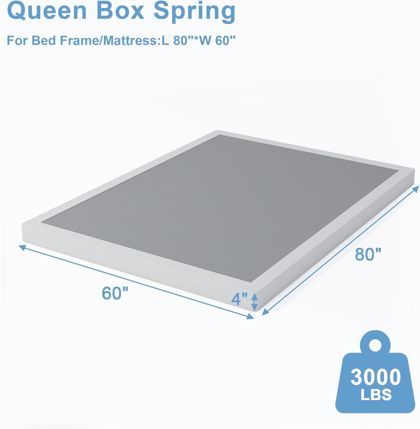 4 Inch Box Spring for Queen Bed Base, Low Metal Queen Size Box Spring ...