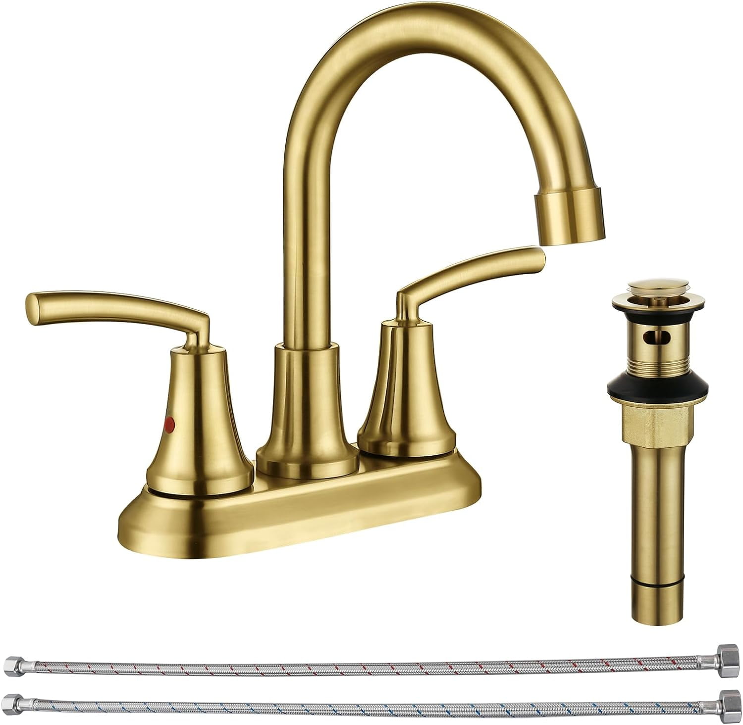 4 Inch Brushed Gold Bathroom Sink Faucet 2-Handle Centerset Bathroom ...