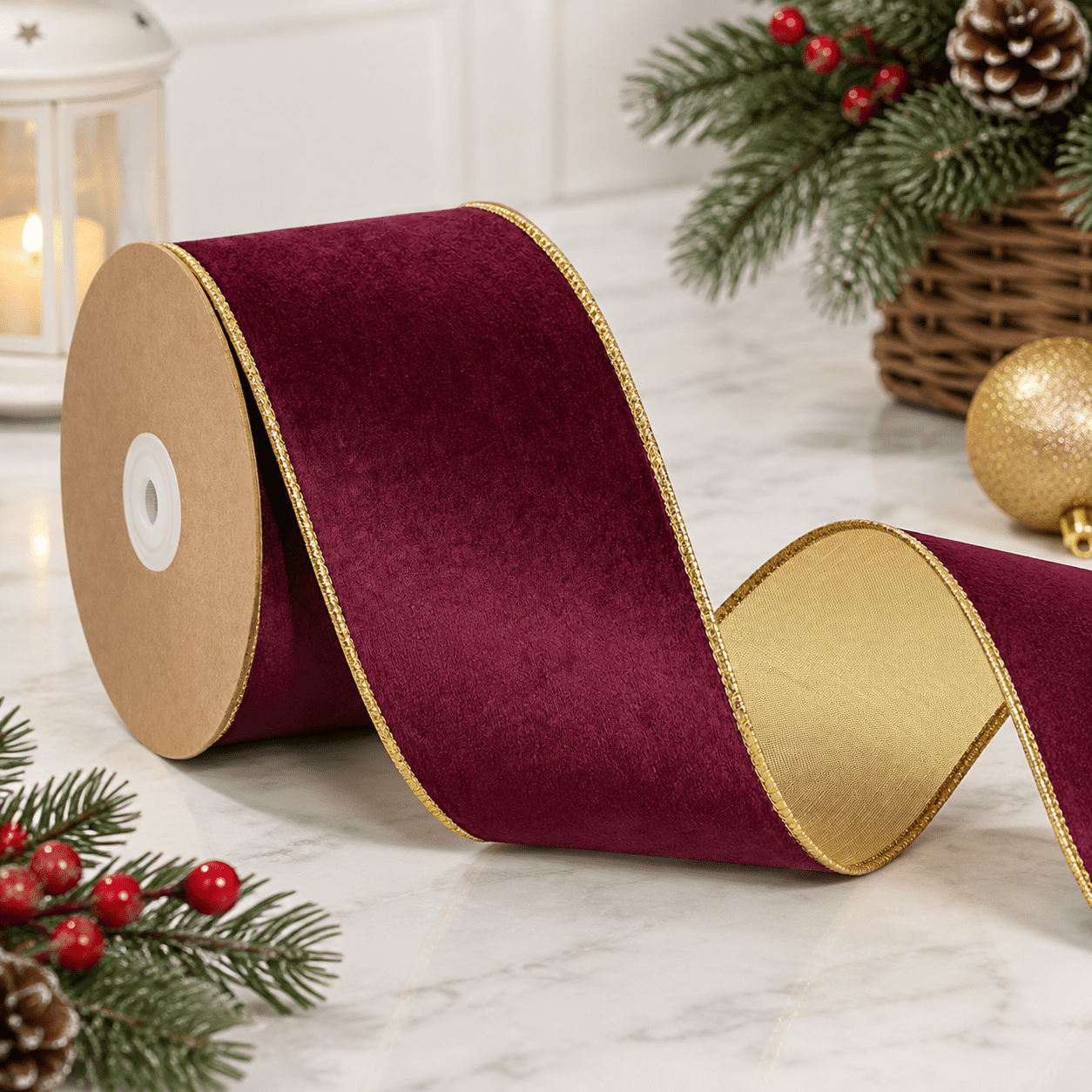 4 Inch Burgundy Wired Ribbon Edge Metallic - Walmart.com