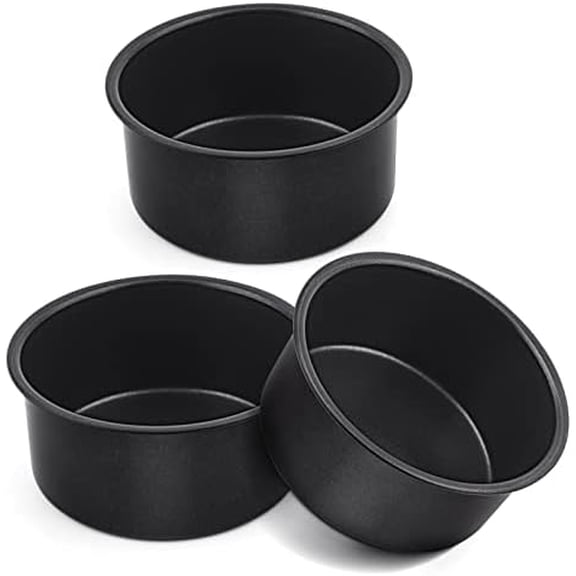 4 Inch Cake Pan Set of 3, Nonstick Stainless Steel Mini Round Cake Pans Tin, Small Size for Baking Smash Cakes/Cheesecake, Stainless Steel Core & Non-toxic Coating, Straight Side & 2 Inch Deep