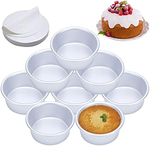 4 Inch Cake Pan Set of 8, Anodized Aluminum Round Cake Pans with 100 ...