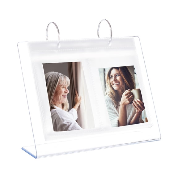 4 Inch Calendar-Style Tabletop Acrylic Photo Album Standing Flip Photo Frame with Vertical Stand Holds up to 68 Photos Clear 19.5x5.7x19.5cm