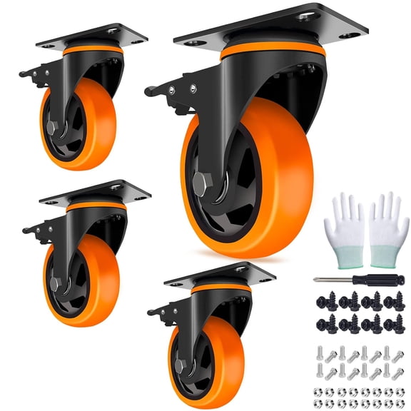4 Inch Caster Wheels Heavy Duty 2200lbs, Swivel Casters Set of with Safe Dual Locking,Industrial Plate Casters, Locking for Furniture,Workbench(Free Hardware Kit)